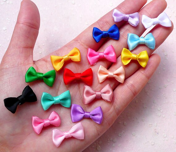 300pcs Mini Fabric Ribbon Bow Tie/Tiny Satin Bows 20mmx12mm/Mix Hair Accessory Jewellery Making Wedding Favor Embellishment: mix color