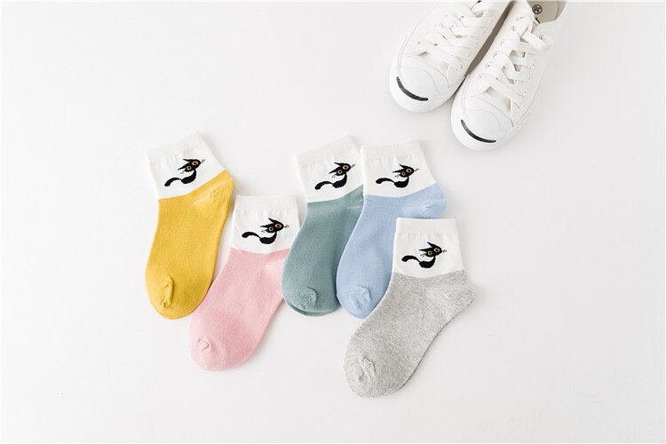 Cute Cat Women Socks Middle Tube Cartoon Cotton Socks for Girls