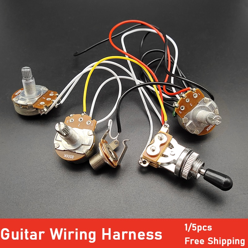 Electric Guitar Pickup Wiring Harness Kit 2V1T 500K Pots Potentiometer 3 Way Switch With output Jack for LP LP Electric Guitar