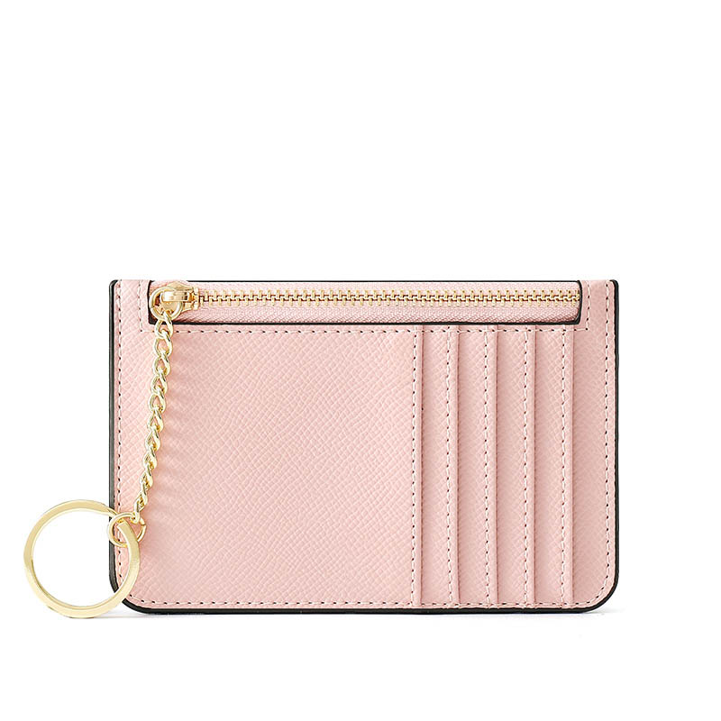 Effen Kleur Kaarthouder Voor Vrouwen Super Dunne Kleine Vrouwelijke Portemonnee Pu Lederen Mini Zaken Id Credit Card Case Vrouwen sleutelhanger: Pink