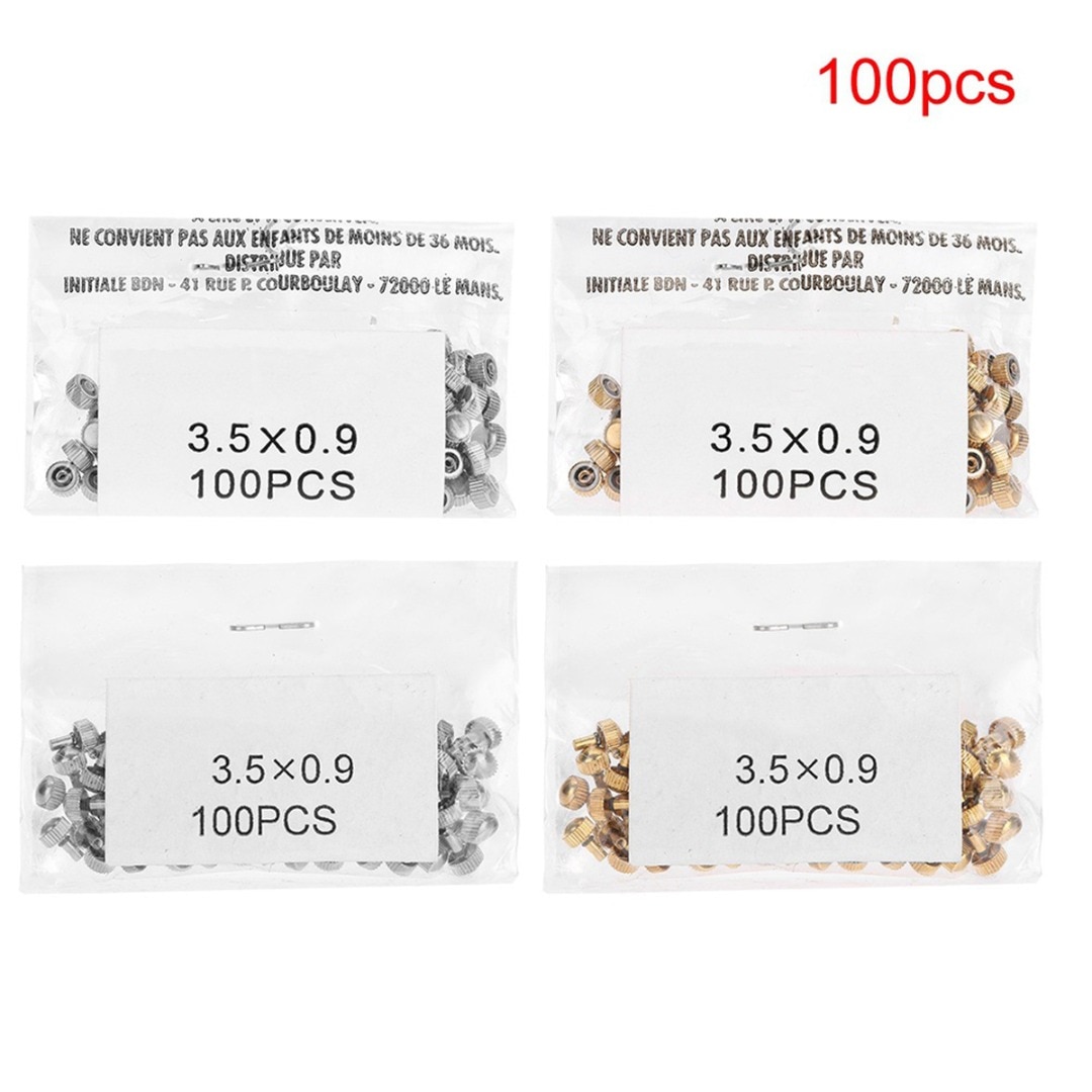 100Pcs Waterdichte Schroef Buis Horloge Crown 3.5X0.9Mm Koper Goud Zilver Platte/Lange Horloge Kroon Voor quartz Horloge Accessoires