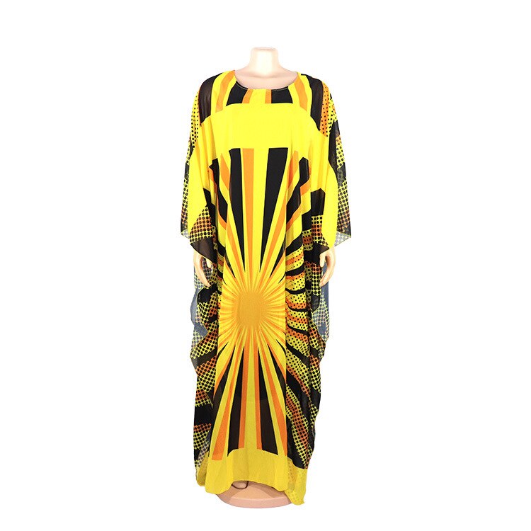 neue Gelb Großen Sommer Chiffon Kleid Afrikanische Frauen dashiki Punkt Plus Größe Vestidos 2 einstellen Kleid Africaine Femme kleidung: Gelb