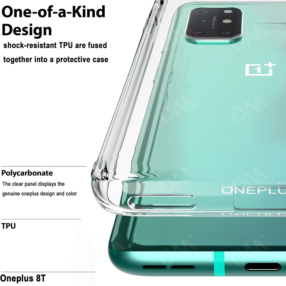 Funda de silicona para OnePlus 8T / 8T Plus, 5G, TPU, transparente, ajustada, para One Plus 1 + 8T 5G 6,55, parte posterior transparente