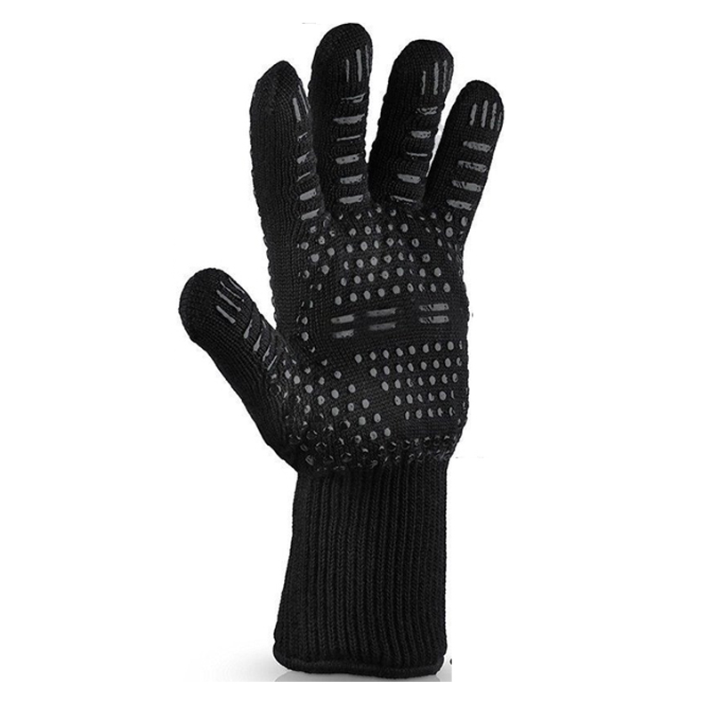 Guantes de barbacoa de resistencia al calor extrema, manoplas para cocinar, hornear, asar al horno, par de guantes de barbacoa, color rojo/Negro,: one piece-black