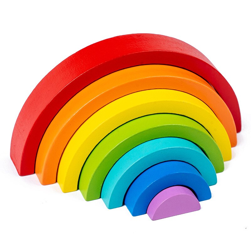 7 Stks/set Kleurrijke Macaron Houten Blokken Speelgoed Rainbow Assembleren Blokken Zuigeling Kinderen Educatief Baby Speelgoed