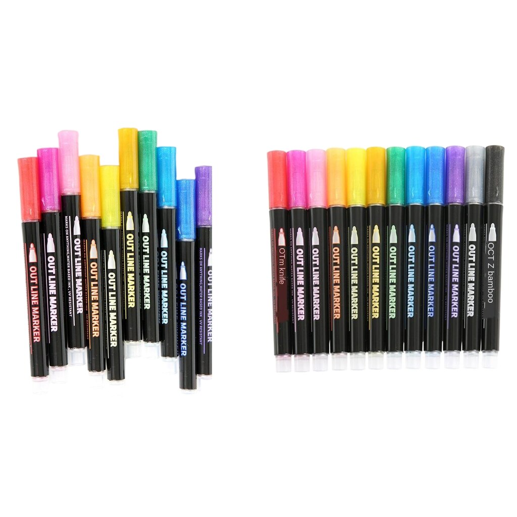 12 Color Double Line Outline Pens Self Outline Metallic Markers Double Line Pen
