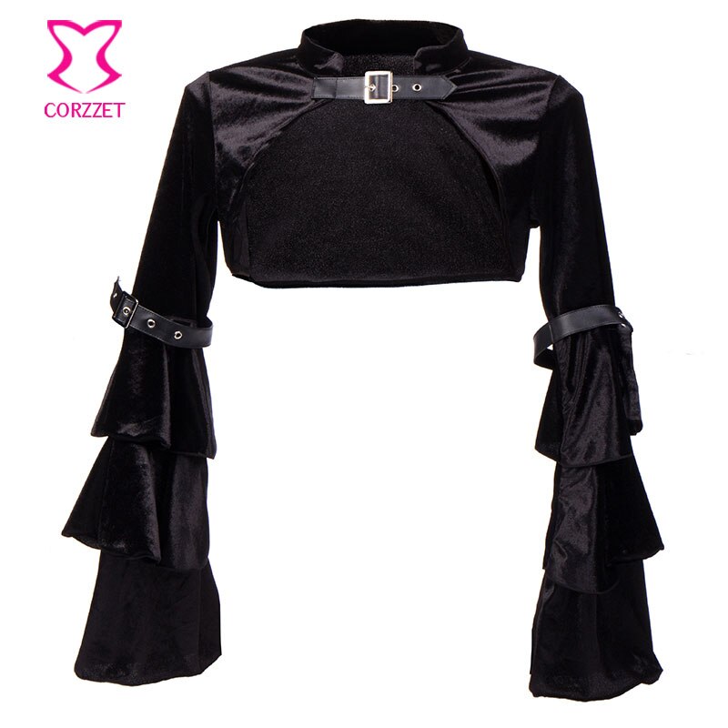 Corzzet Sexy gótico victoriano Bolero púrpura franela campana chaqueta de manga larga abrigo corto mujeres adultas Steampunk corsé Accesorios: Flannel / XL