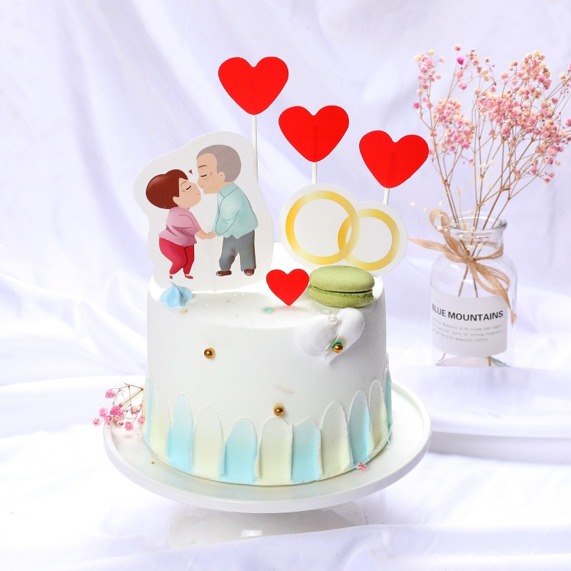 Romantic Love Heart Shaped Lovers Cake Topper Valentine's Day Theme Wedding Anniversary Cake Decoration Party Supplies