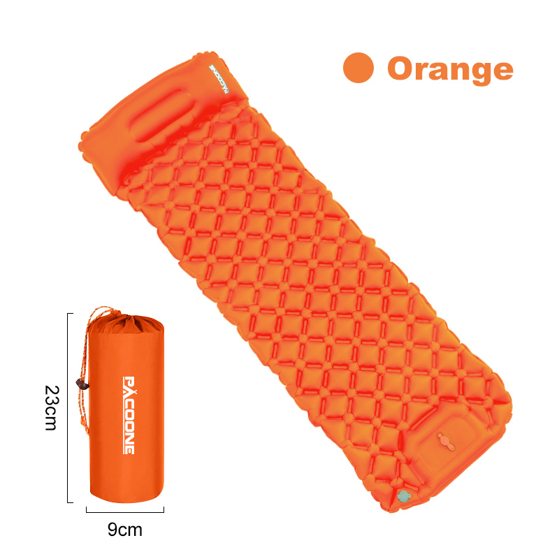 Pacoone Outdoor Isomatte Camping aufblasbare Matratze eingebaute Pumpe ultraleichte Luftkissen Reise matte mit Kopfstütze für Trave: Orange