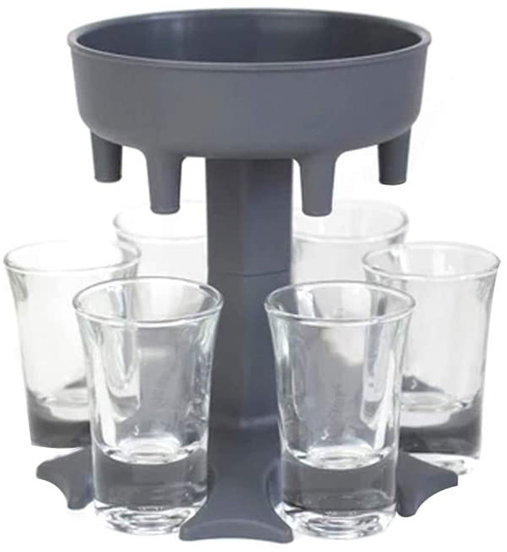6 Shot Glass Dispenser Holder Carrier Party Drinking Games Shot Glasses Get The Party Started Caddy Liquor Dispenser: Gray
