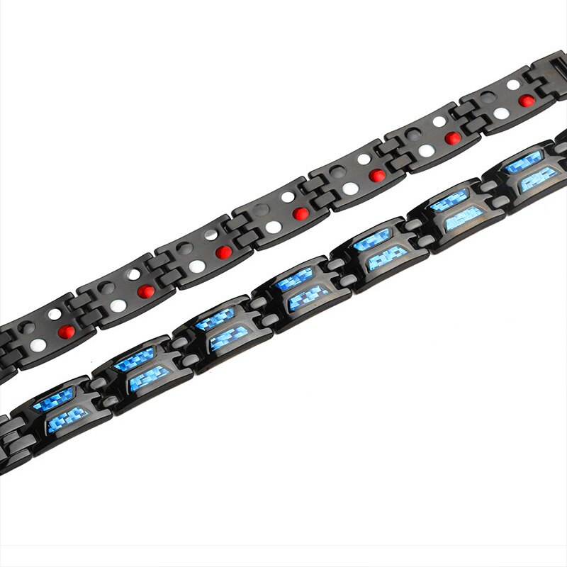 Mens Black Magnetische Armband Roestvrij Staal Energie Germanium Mannen 4 In 1 Armbanden Hand Chain Blue Carbon Fiber Hologram Bangle
