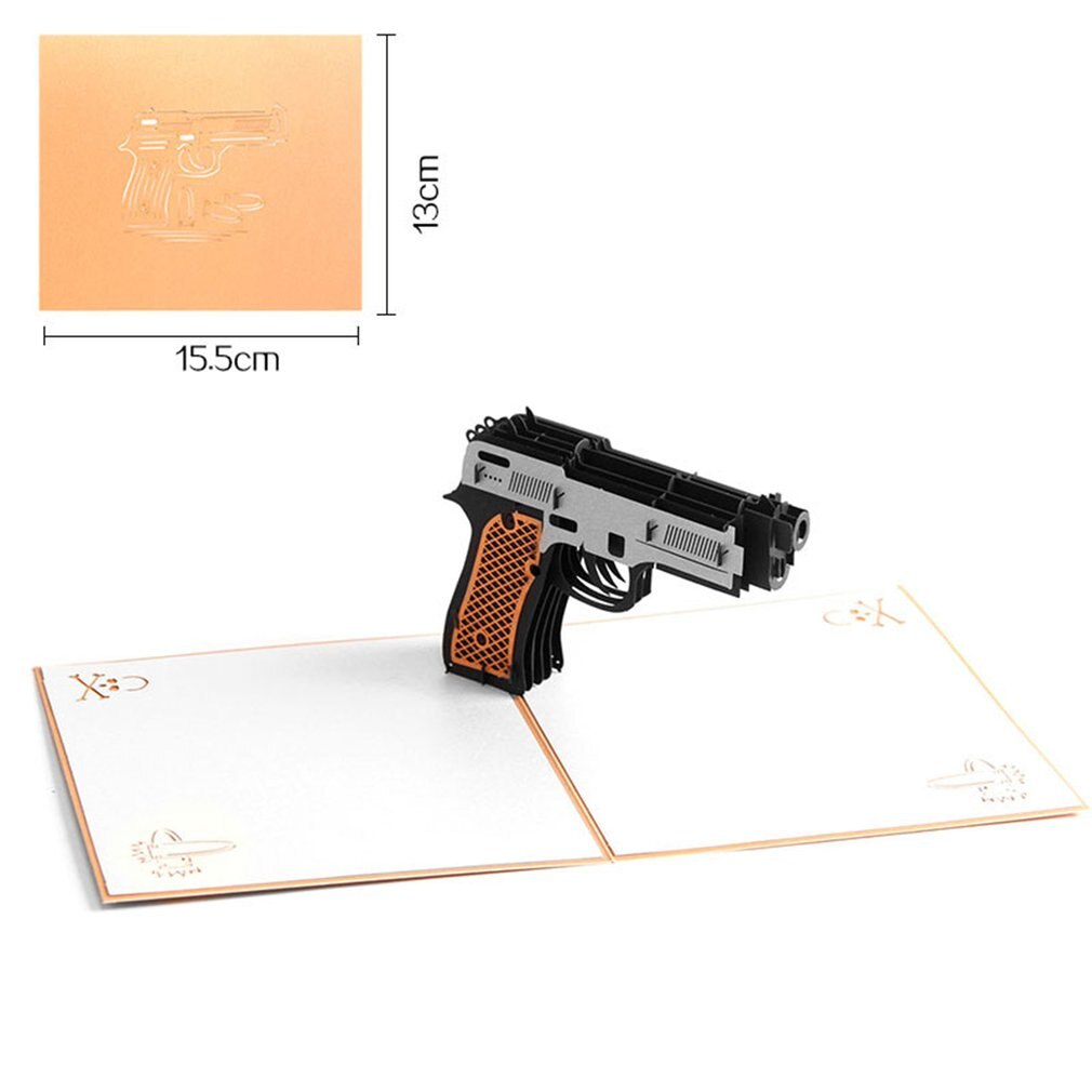 3D Gun Greeting Card Birthday Card Festival Blessing Card Message Paper Card Decor Supplies