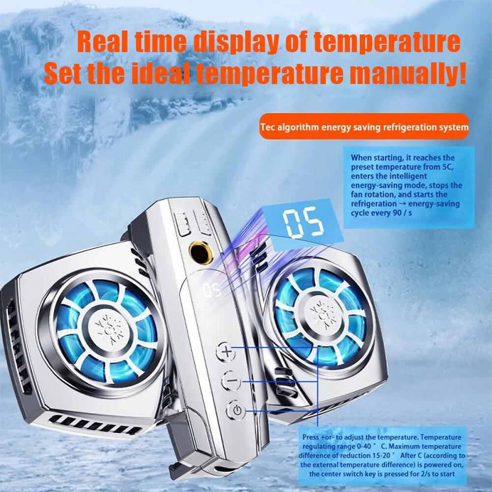 Halfgeleider Dual Koelventilator Radiator Usb Telefoon Cooler Smartphone Lcd Temperatuur Display Koellichaam Mobiele Telefoon Gamer Koelers