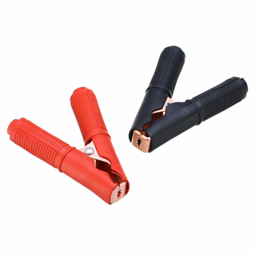 1 par de pinzas de cocodrilo de 90mm, color negro y rojo, pinzas de cocodrilo de 100A para cargador de batería de vehículo de coche