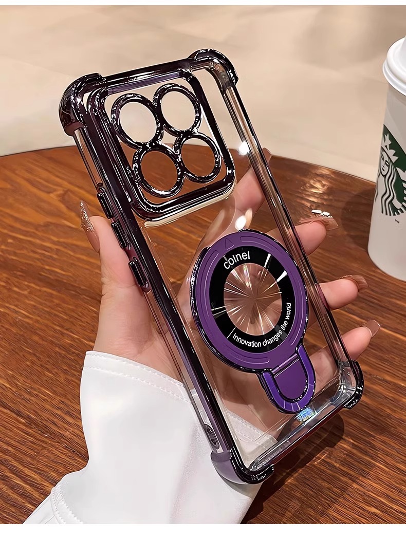 For Infinix Note 40 Pro Case Magnetic Holder Luxury Plating Airbag Silicone Transparent Camera Protection Shockproof Back Cover