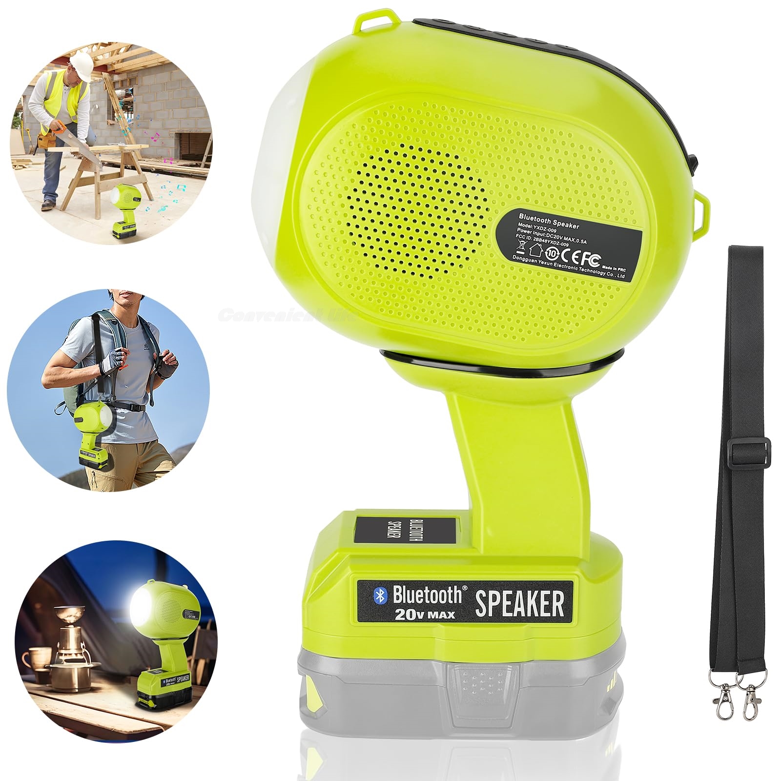 Haut-parleur Bluetooth pour la batterie Ryobi 18V haut-parleur portable avec lumière LED haut-parleurs stéréo à double jumelage USB-A / C pour la lecture de la musique de la carte Flash Drive la lecture de musique de carte TF la lecture de la musique AUX 3.5: Default Title