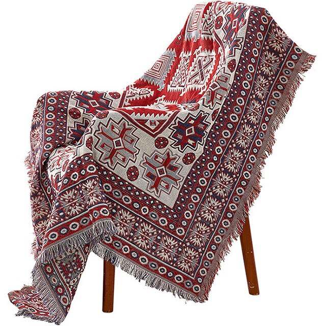 Strikkede boho tæpper etnisk tæppe håndklæde to sider mønster sofa indretning kaste tæpper sofa boligdekoration vægtapet betræk: -en / 90 x 150cm