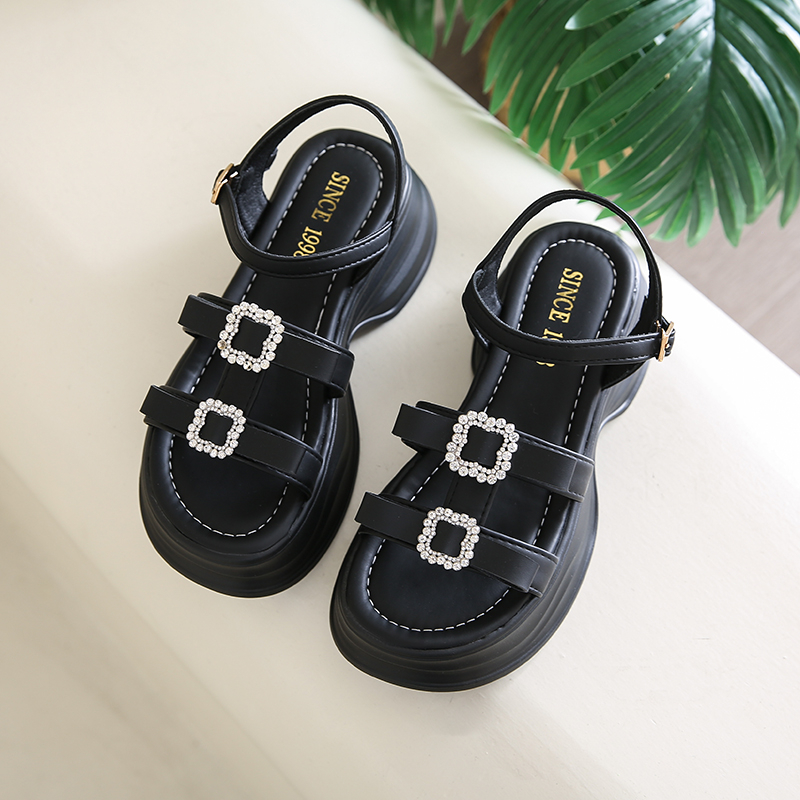 Summer Women Casual SANDALS Summer Shoes Dress Beach Rubber Sole Shoes Femme Rhinestone TACHE Shoes: black / 39