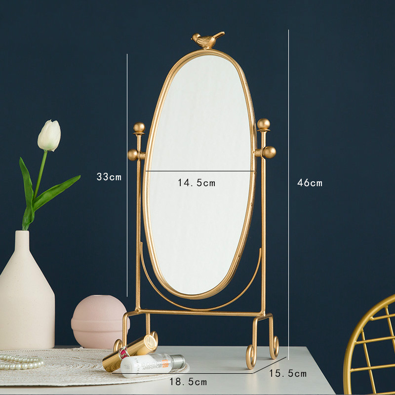 Nordisk makeup spejl bord skrivebord soveværelse enkeltsidet dressing spejl jern hjem stort guld dekoration  wf1127233: Default Title