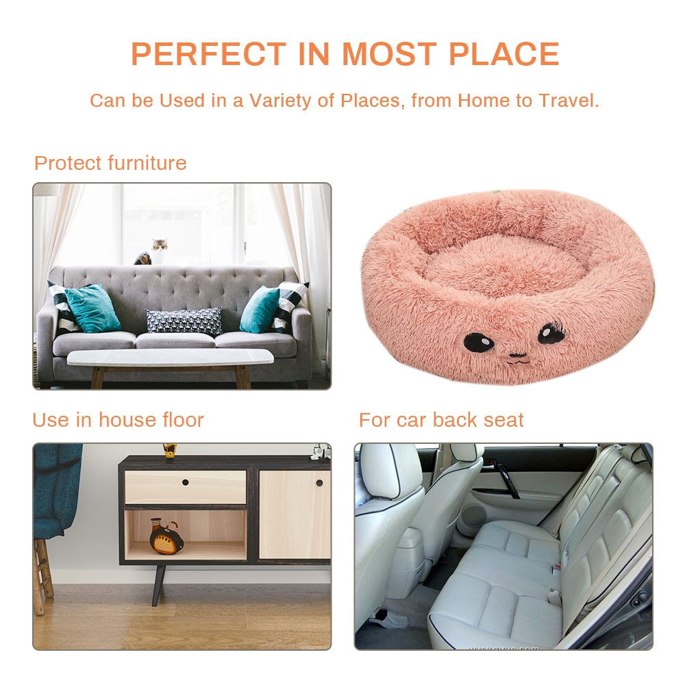 Hundeseng lang plysj fluffy kjæledyr kennel rund fleece solseng katt sovepose vinter varm sofa kurv til liten stor hund sovesofa