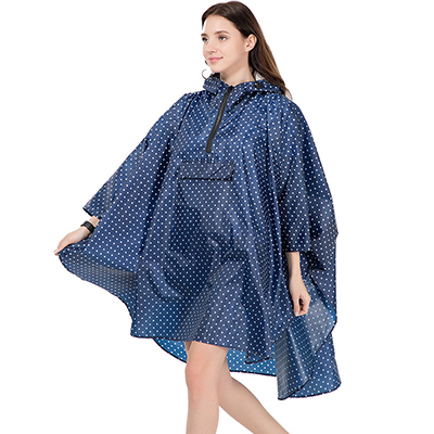 nuevos 3 patrones de de poliéster impermeable mujeres lluvia capa con capucha para damas hombres senderismo bicicleta lluvia poncho: Blue dots