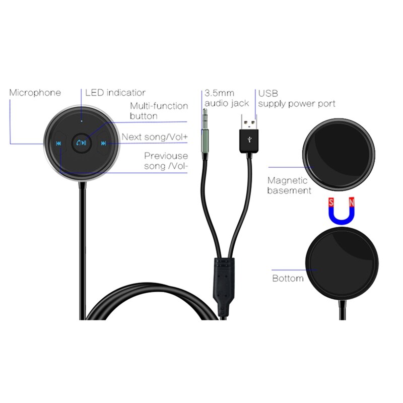 AUX Car Bluetooth Adapter Audio Receiver 4.1 Support Hands-Free Calling