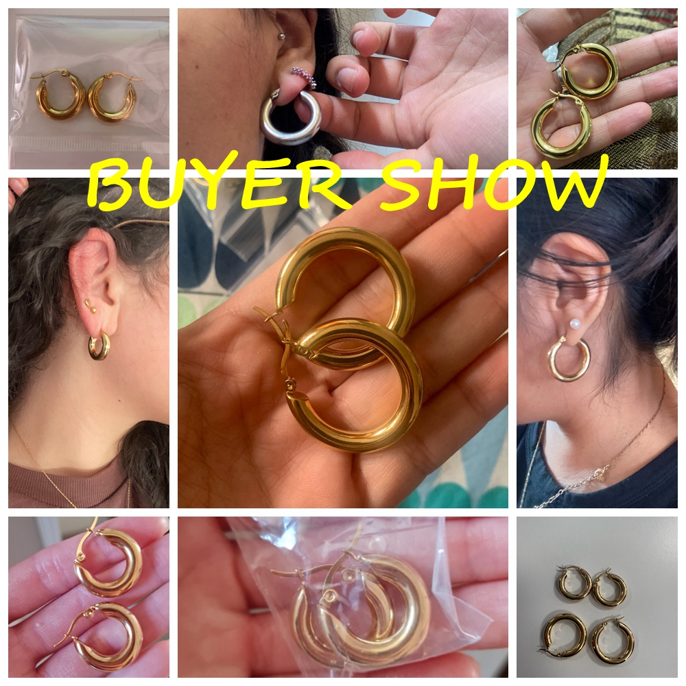 CANNER-pendientes de aro redondos y gruesos con hebilla de oreja lisa de acero inoxidable para mujer, aretes Piercing, joyería de de de 20/25/30mm