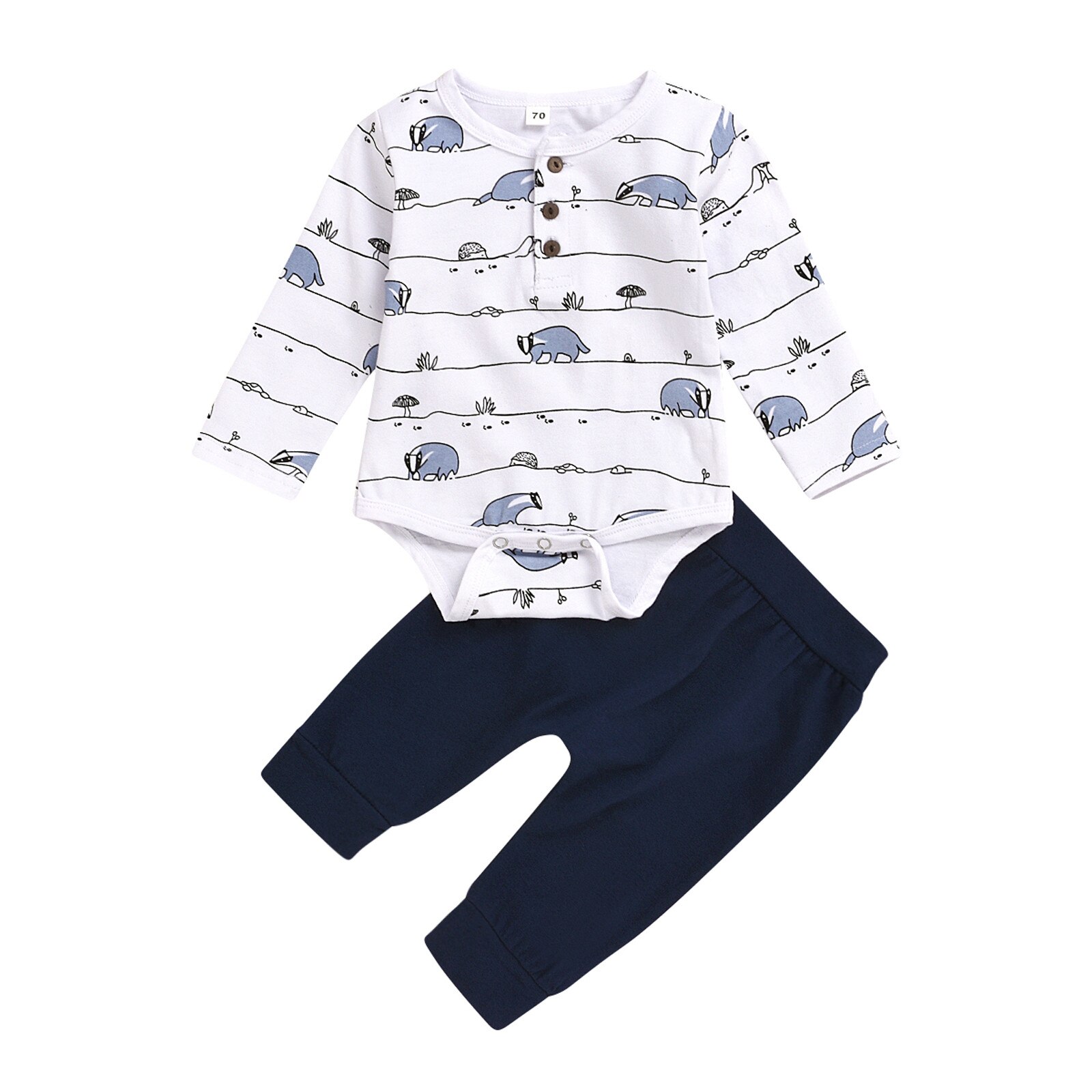 Novo inverno infantil babys meninos recém-nascidos roupas siamesas bonito dos desenhos animados impresso macacão e calças terno quente do bebê meninos roupas: A / 0-6Months