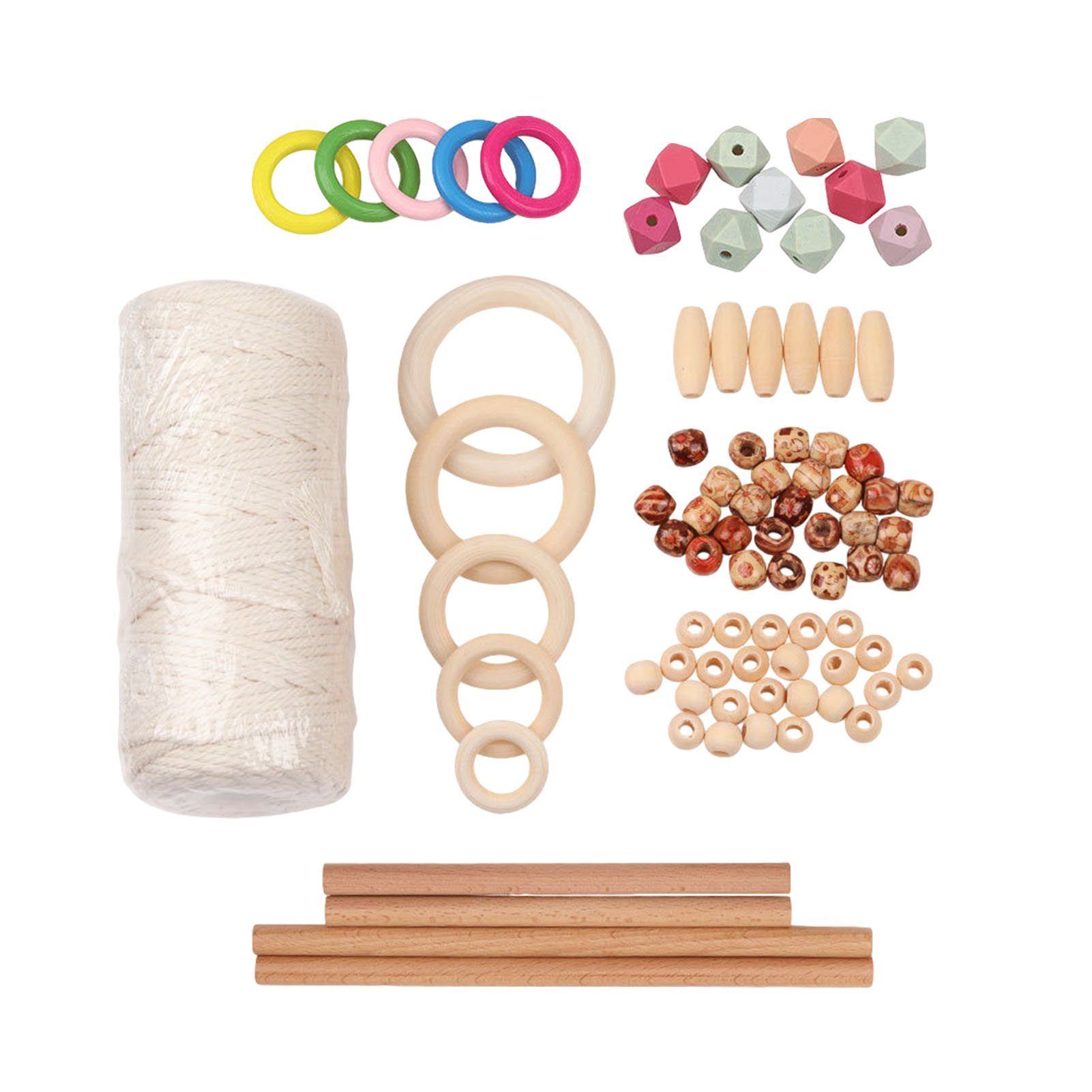 DIY Macrame Cord Natural Cotton Rope with Wood Ring Wood Stick Braided Cord Teether Macrame Kit Wall Hanging Plant Hanger