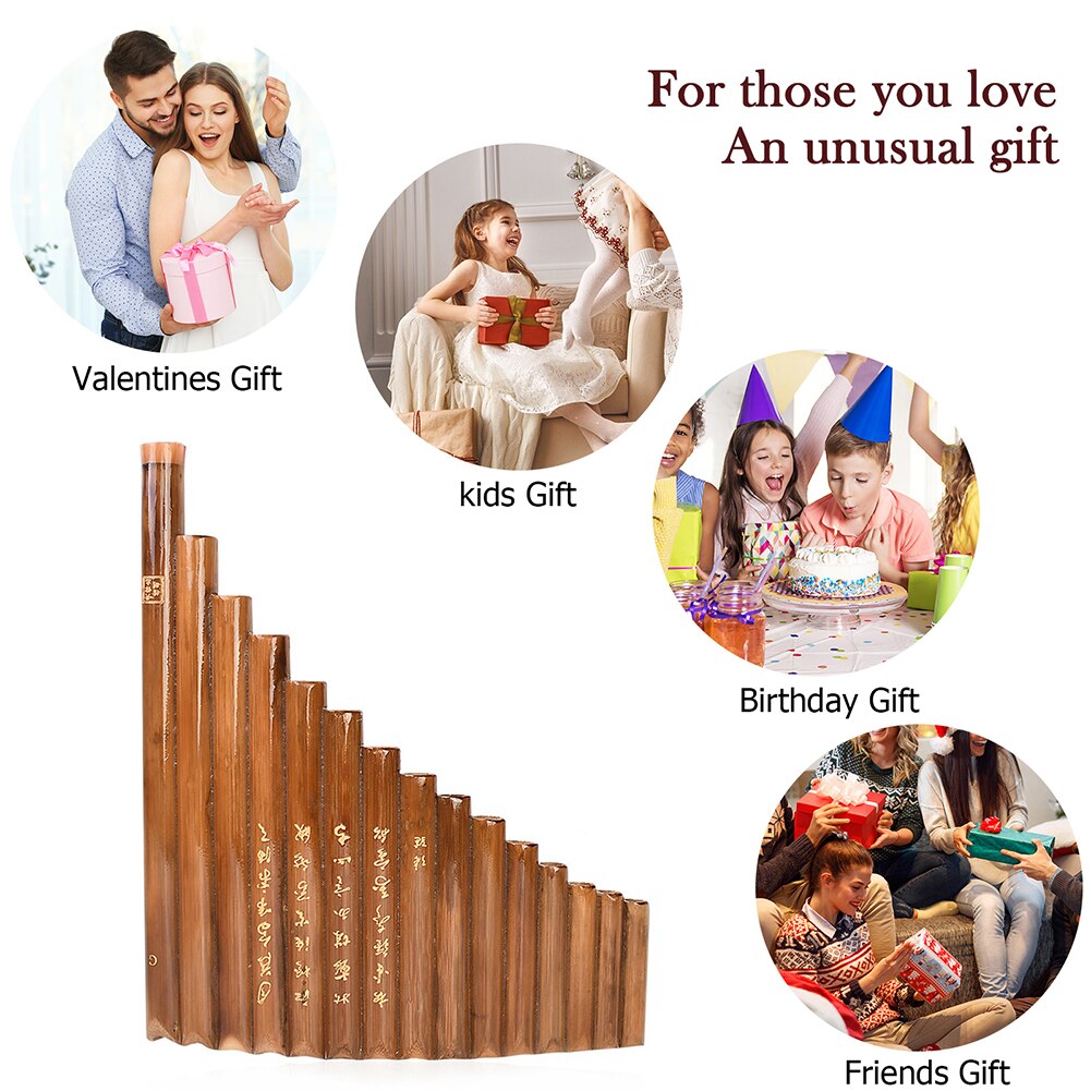 15 Pipes Chinese Traditional Musical Instrument Bamboo Pan Flute Natural Bamboo Wind Instrument Bamboo Panpipe G Key