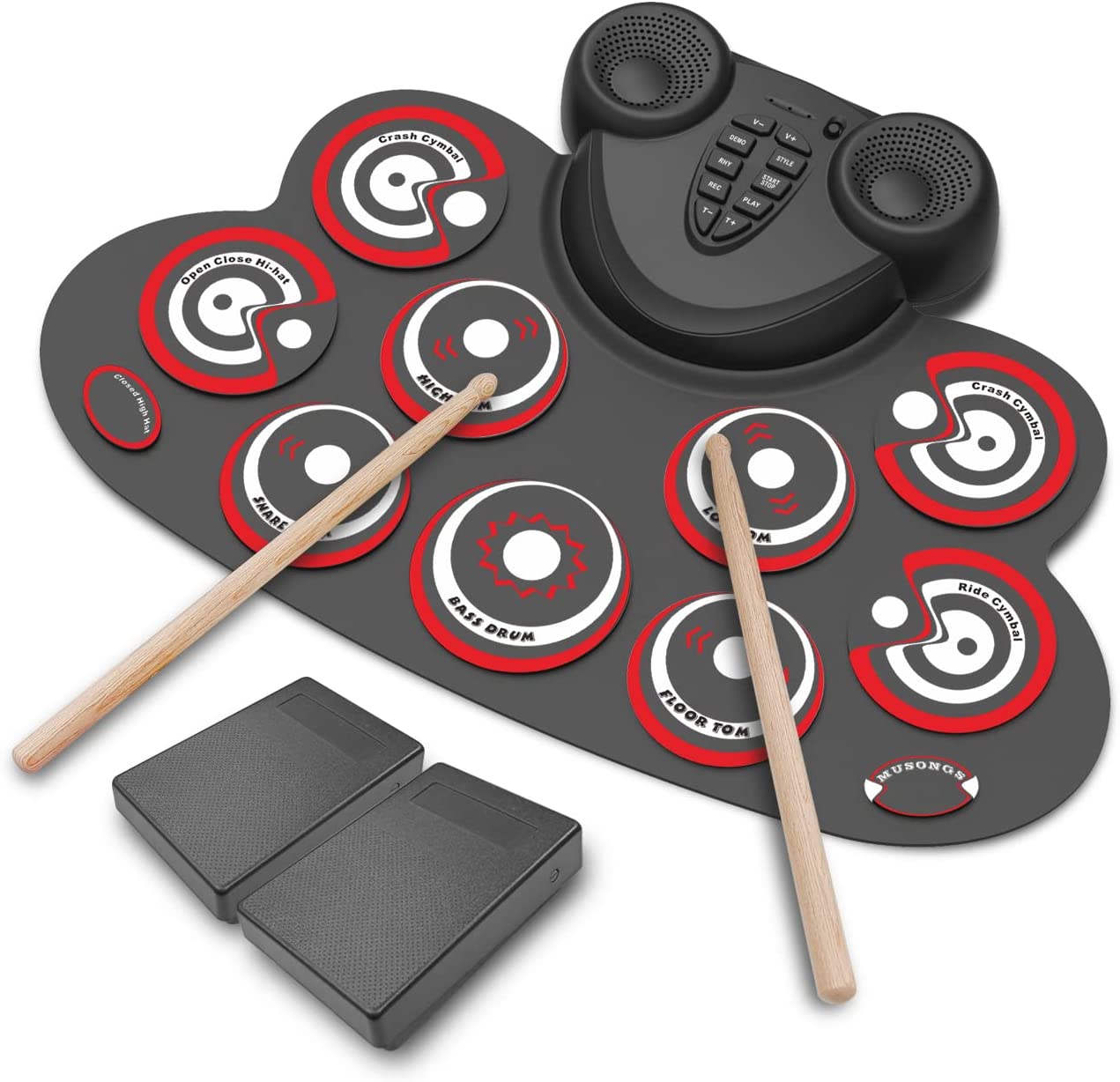 Electronic Drum Set Kids can play games practice drum mat Rechargeable drum set with built-in speaker pedals, drumsticks