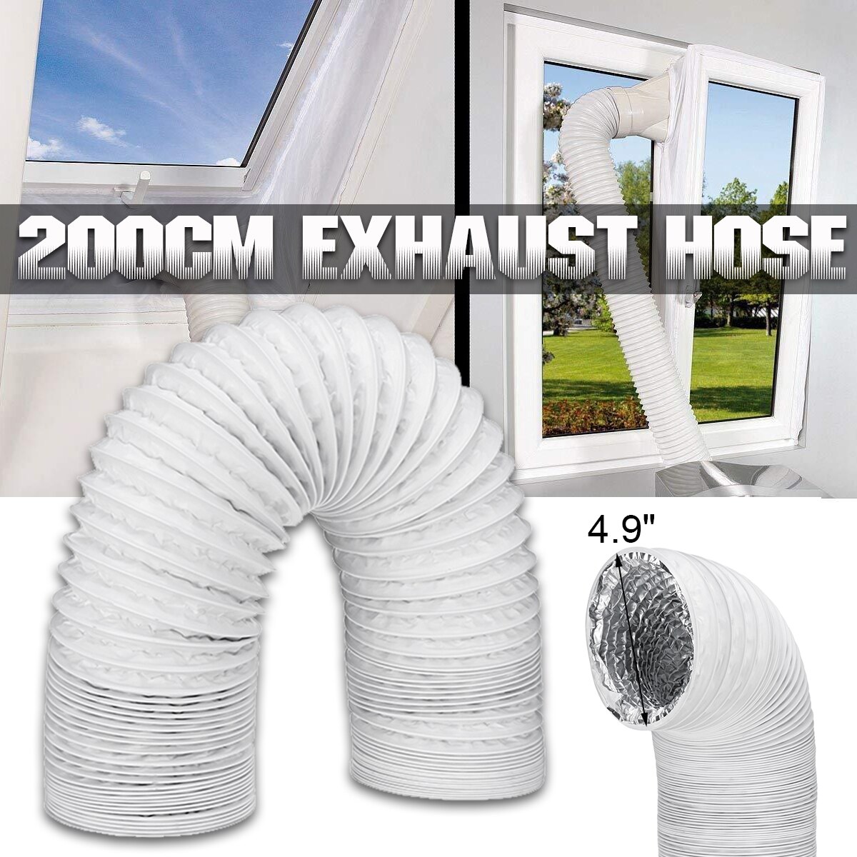 200Cm Airconditioner Uitlaat Slang Buis Intrekbare 12.5Cm Diameter Extra Vent Slang Pvc Aluminiumfolie A/C tuinslang