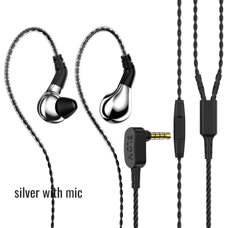 Blon BL-03 Hifi Eearphones 10Mm Carbon Nanobuis Diafragma Dd Driver 32Ω 3.5Mm Plug Chifi Oordopjes W/Afneembare kabels, BL03: silver mic