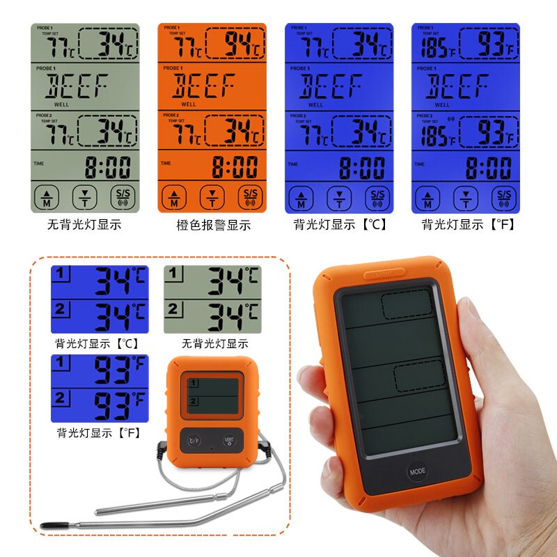 Dual Probe Wireless Digital Food Thermometer For Kitchen BBQ Smoker Grill Oven Meat Timer Alarm Waterproof LCD Temperature Meter