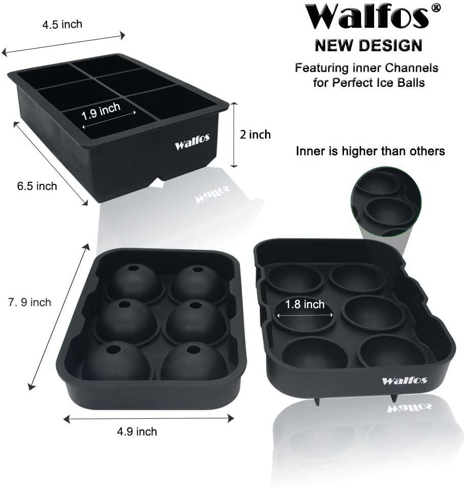 WALFOS whisky Cocktail grand bac à glaçons 6 trous forme de glaçon rond en forme de boule de glace fabricant Silicone glace moule barre