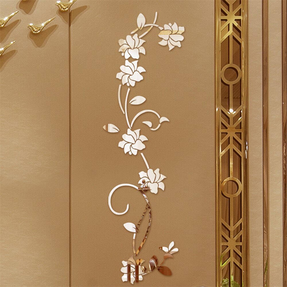 Bauhinia-pegatinas de espejo acrílico para pared, accesorios de decoración para dormitorio, sala de estar, enredadera de flores