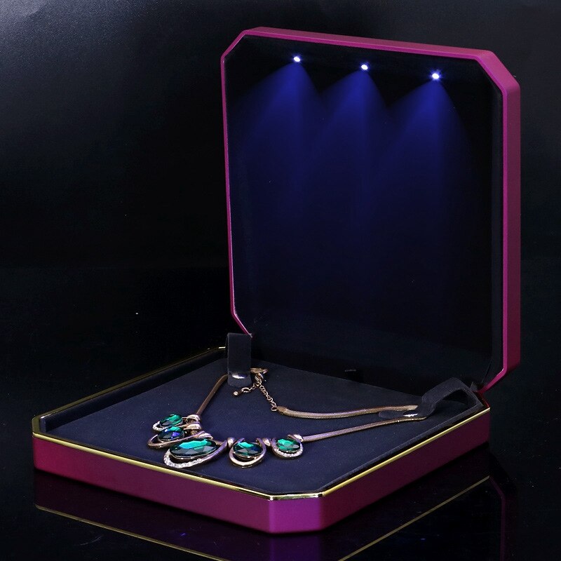 LED bijoux grand ensemble boîte organisateur perle boucle d'oreille collier affichage coffrets pour mariage pliable en plastique bijoux mallette de rangement: Purple style 2