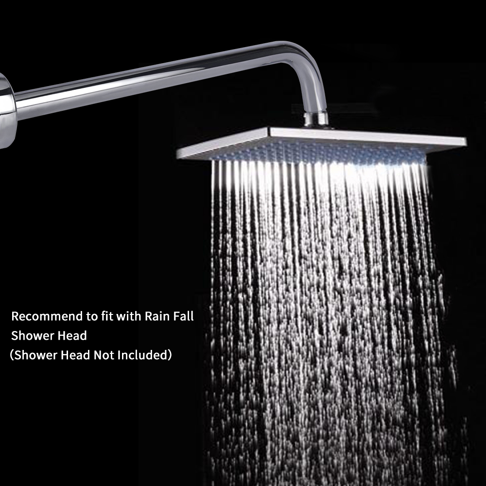 L-Shaped Shower Arm Extension With Flange 16 Inch Length Stainless Steel in Polished Chrome Replacement for Rainfall Shower Head