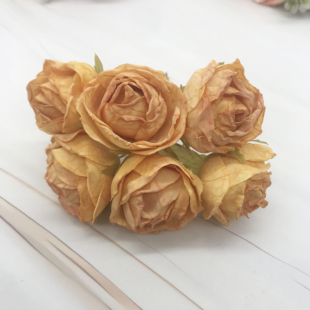 Guirnalda diy de 6 piezas de simulación, tocado de bosque, capullo de té europeo, borde , flor de seda Rosa retro, material de decoración de brotes: Castaño