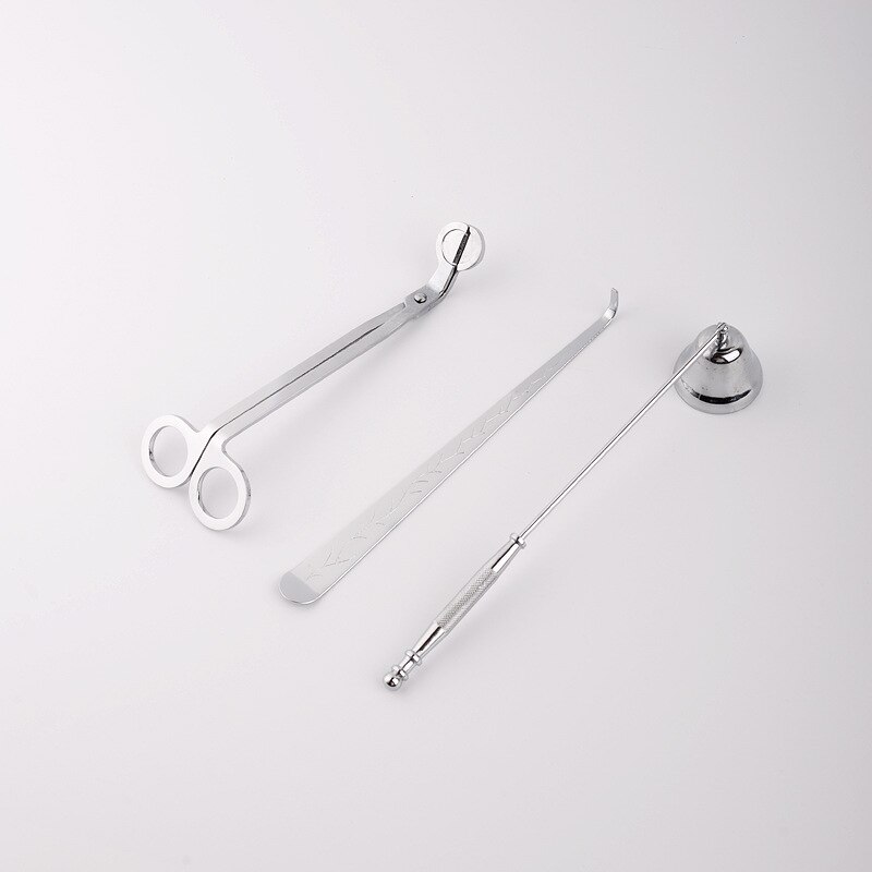 Ensemble d'accessoires pour bougies, en acier inoxydable, coupe-mèche, sans fumée, cloche, reniflard, Kit d'outils pour la maison, 3 pièces/ensemble: Silver