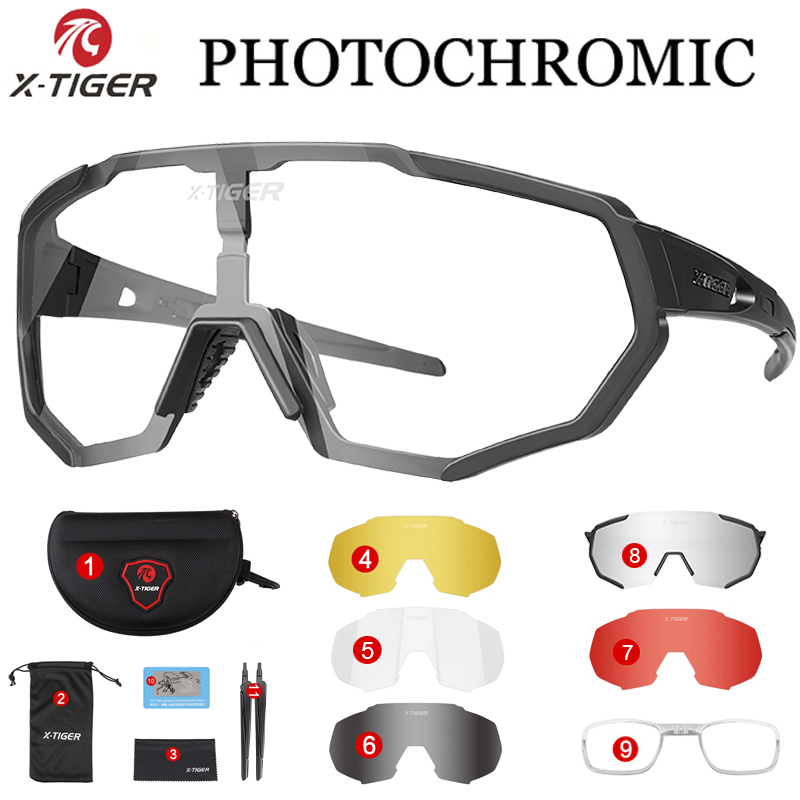 X-TIGER Photochromic Cycling Eyewear Myopia Frame UV400 Men Road Bike Glasses Summer MTB Bicycle Polarized Cycling Sunglasses: Ivory