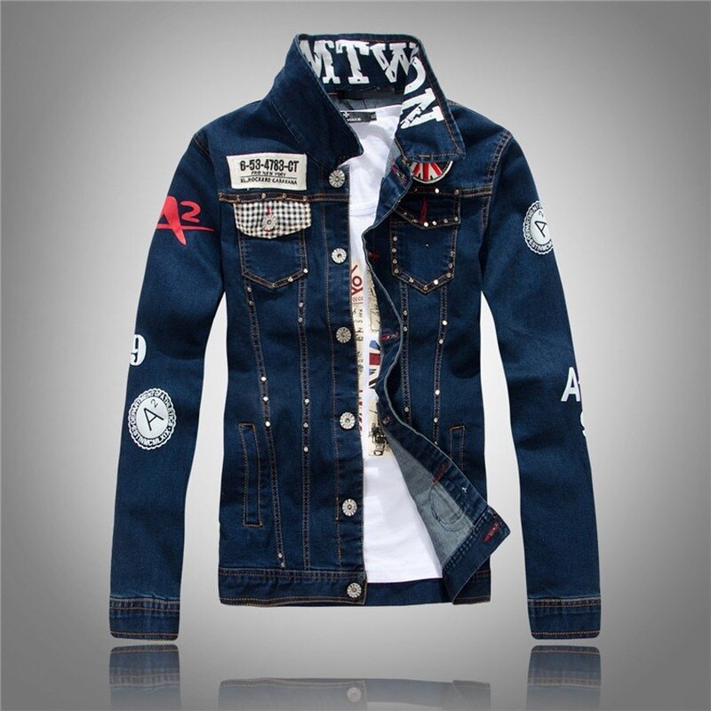 Men Denim Jacket Casual Slim Jean Jacket Coat Outdoors Autumn Long Sleeve Jacket Masculino Outwear Patchwork M-4XL