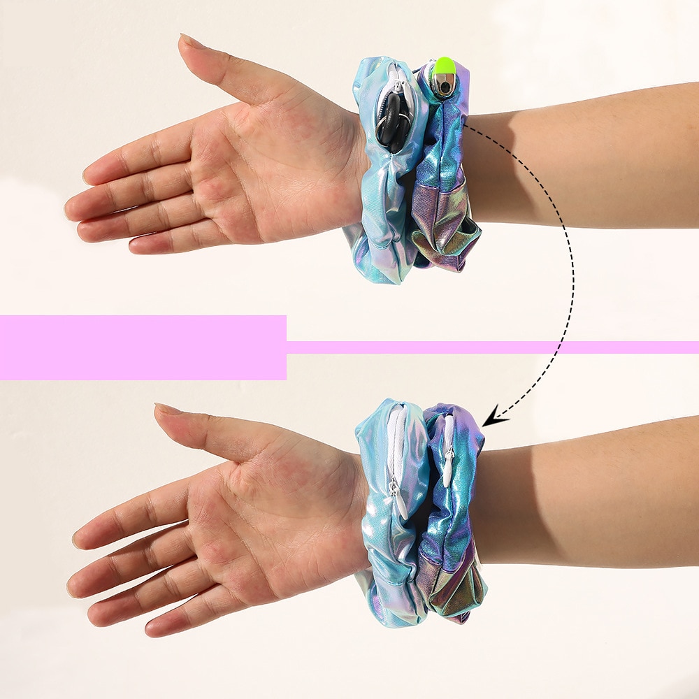 PU Scrunchies pack with zipper VSCO girl things shinny hair tie for women's hair accessories hair ornaments elastic rubber bands
