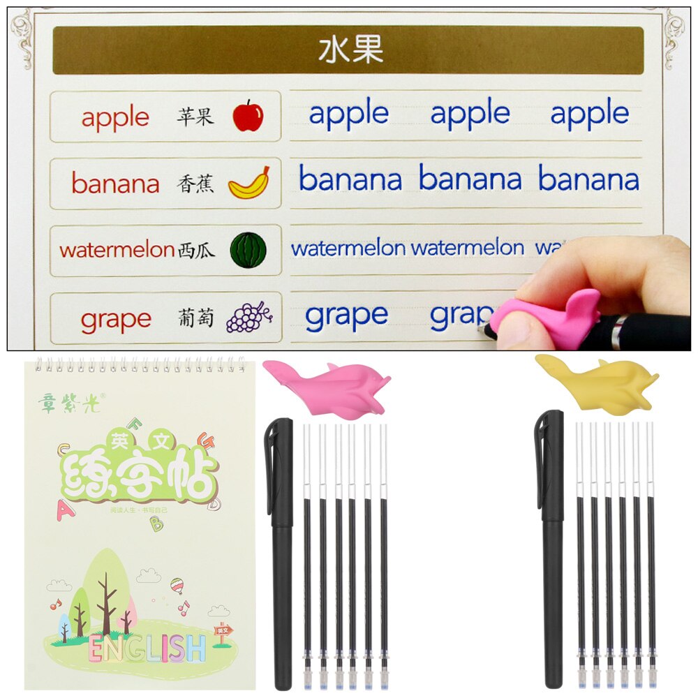 Reusable English Letter Copybook with Erasable Pen Calligraphy Practice Handwriting Copybook Set For Kids Learning Word