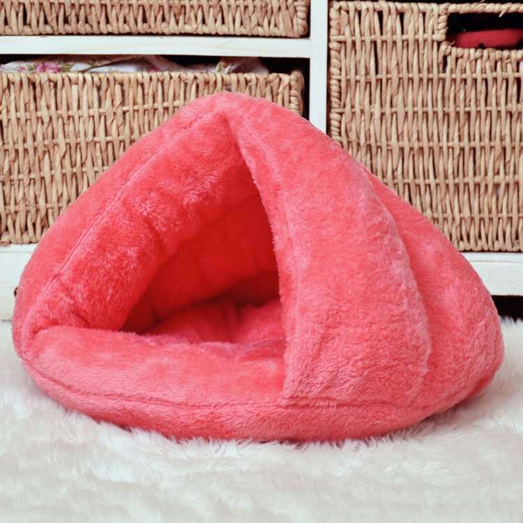Pet Bed Soft Warm Nest Kennel Sleeping Bag Mat Pad Tent for Cat Dog Cave House Washable Plush Deep Sleep Cat Litter Mat: Rose red / 50X50cm
