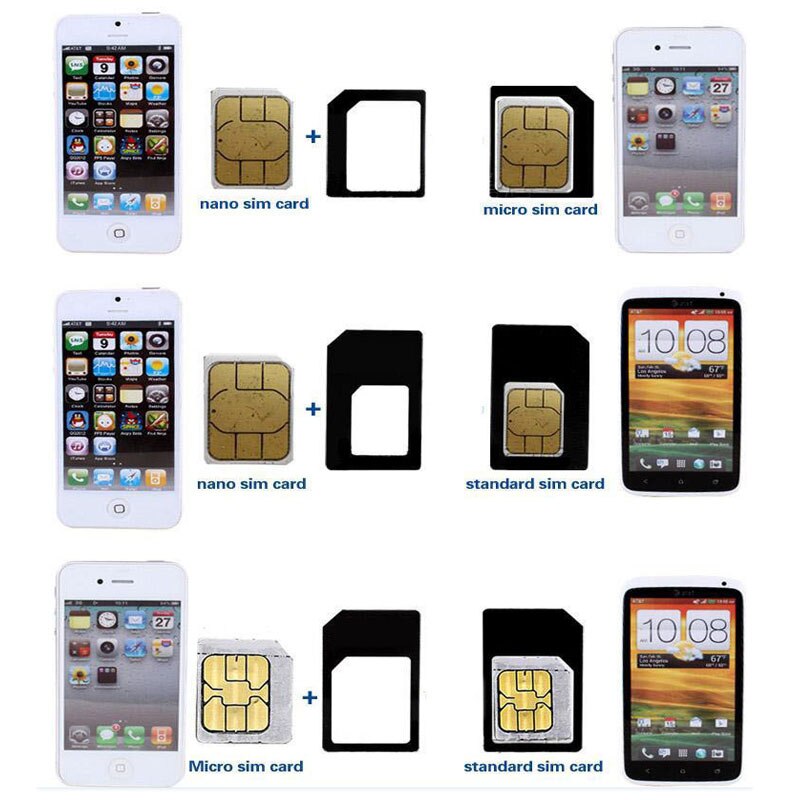 50pcs 4 in1 SIM Card Adapter For iPhone 5 nano sim adapter set SIM Card Full sim card adapter for phone Droshipping