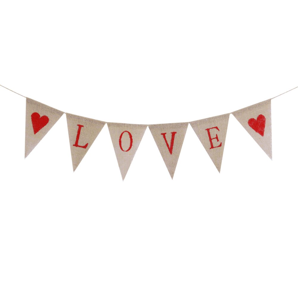 TINKSKY 2 Meters LOVE Letters and Hearts Valentine's Day Bunting Banners Rustic Jute Burlap Pennant Flags Vintage Wedding Garlan