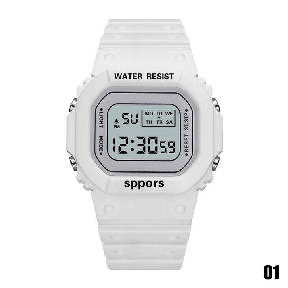 Reloj cuadrado informal para hombre y mujer, relojes deportivos digitales coloridos, para enamorados, Reloj de pulsera para niño y mujer: Blanco