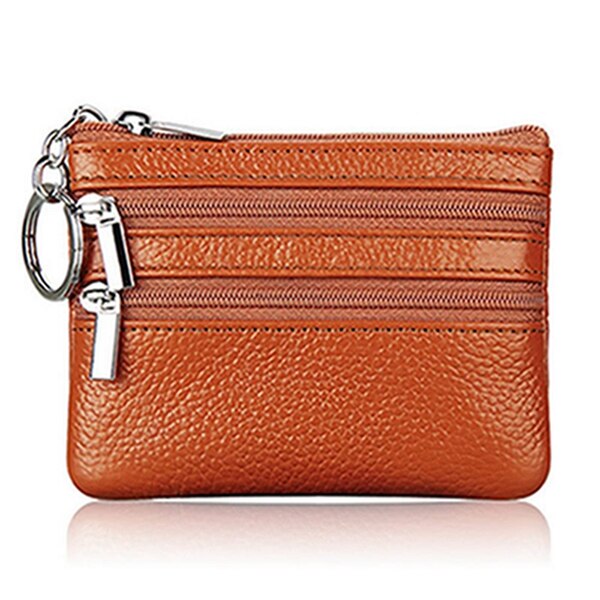 Monedero de cuero para hombre y mujer, Cartera de mano con doble cremallera, bolso cambiador pequeño: Marrón