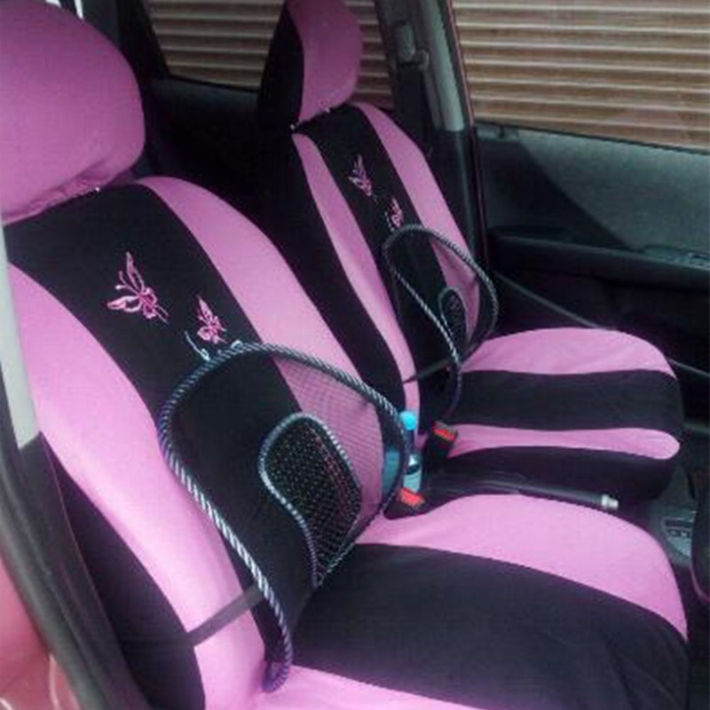 Voor Auto Geborduurde Auto Bekleding Universele Fit Meest Voertuigen Zetels Interieur Accessoires Zwarte Stoelhoezen